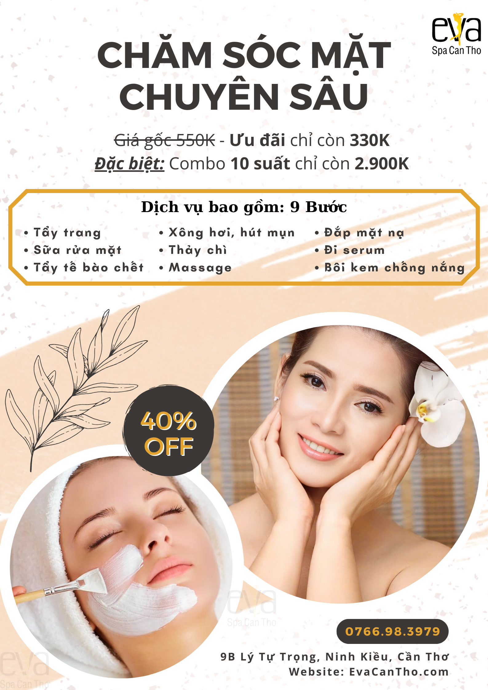 Chăm sóc mặt chuyên sâu - Bí quyết làn da khỏe đẹp tại Eva Spa Cần Thơ